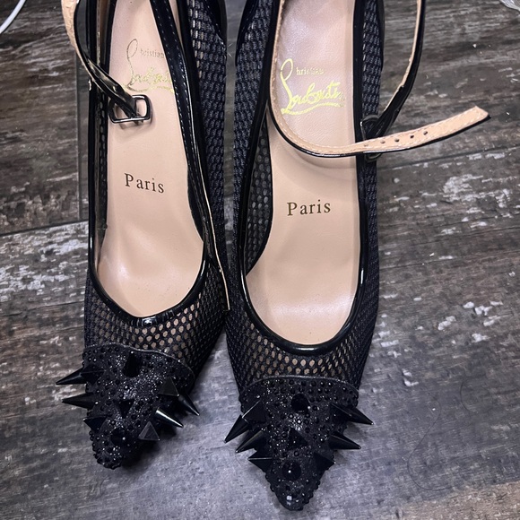 Christian Louboutin Black Mesh Spiked Heels - Picture 1 of 4